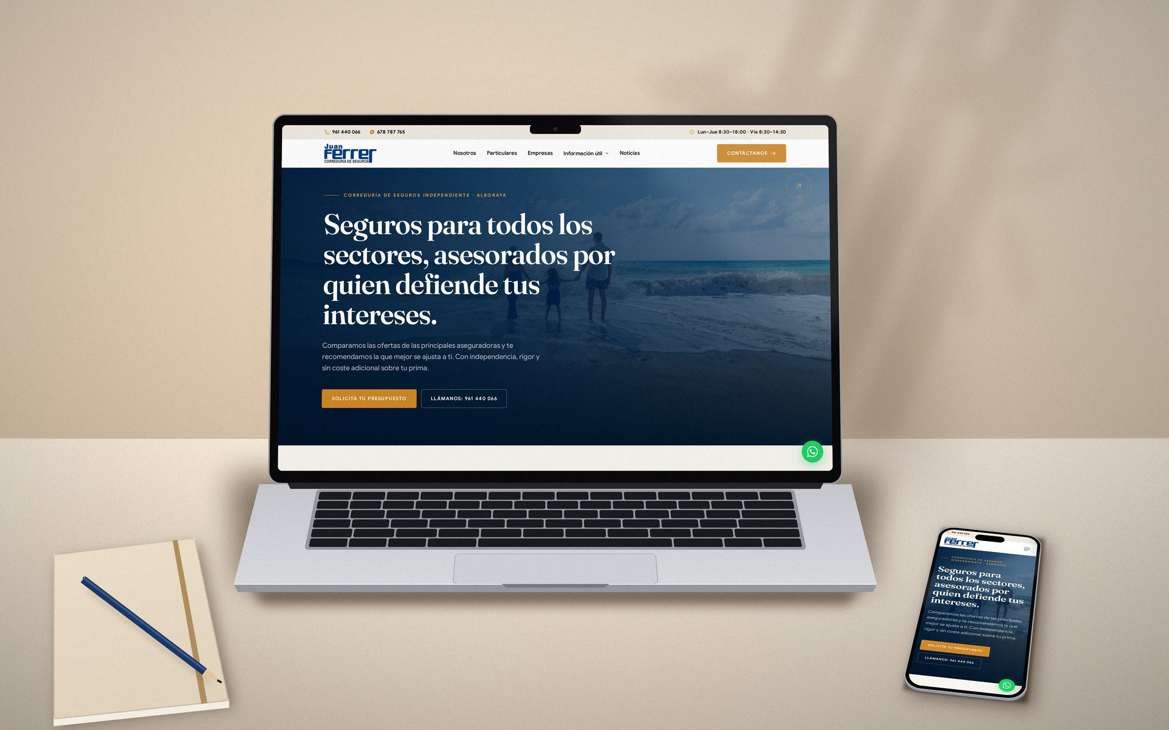 Web de Ferrer Seguros en portátil y móvil